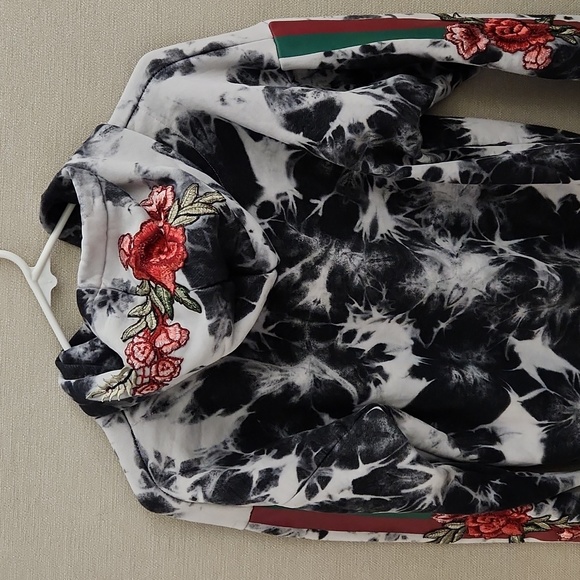 Civil Regime Marble Embroidered Rose Stripe Sleeve Hoodie Size Small - Picture 6 of 16